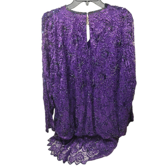 Vintage Judith Ann Plus 3X Purple Beaded Sequin 2pc Skirt Set Rayon - Picture 3 of 16